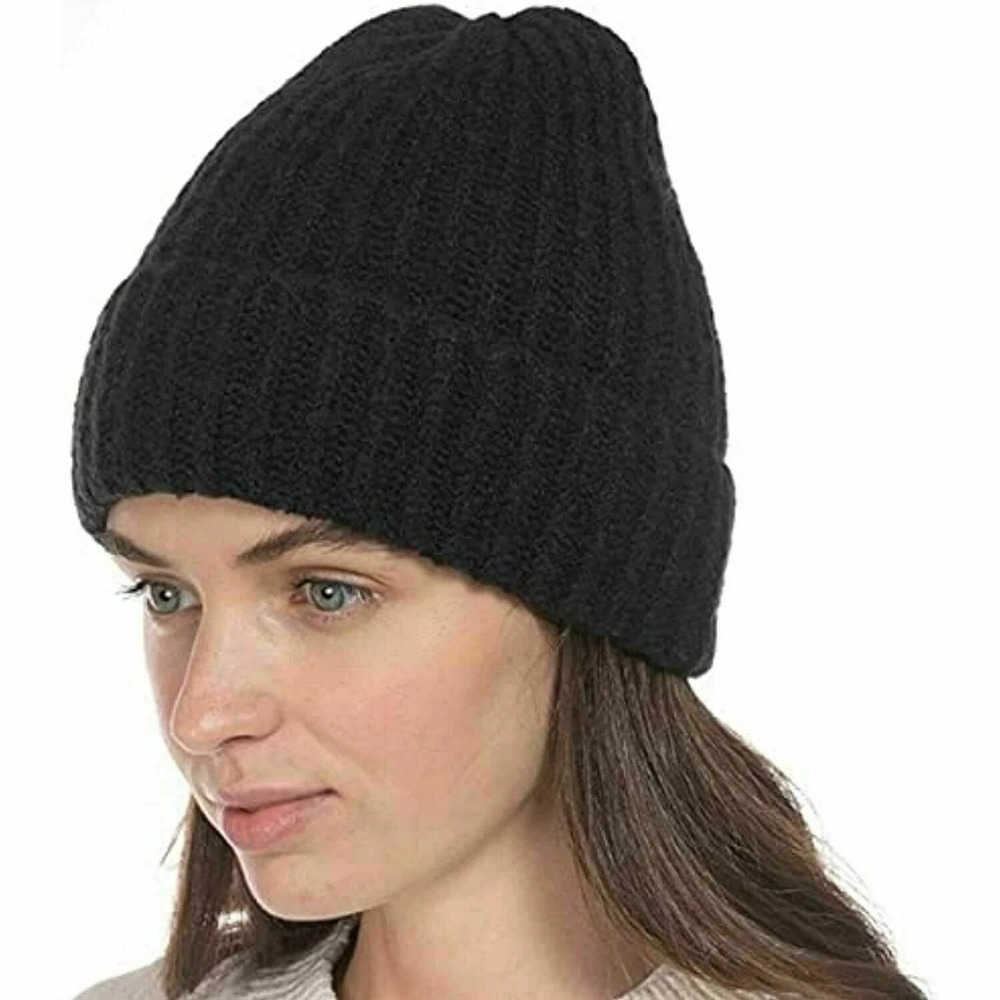 Style and Co Womens Ribbed Knit Winter Beanie Hat in Black One Size 28288